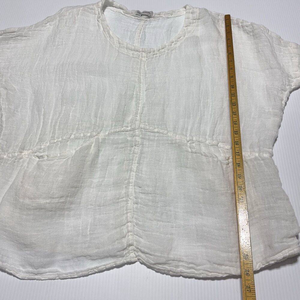 Ella Moda White Linen Tunic Gauze Long Sleeve Size S M Gauzy Pullover Pockets - Picture 7 of 8